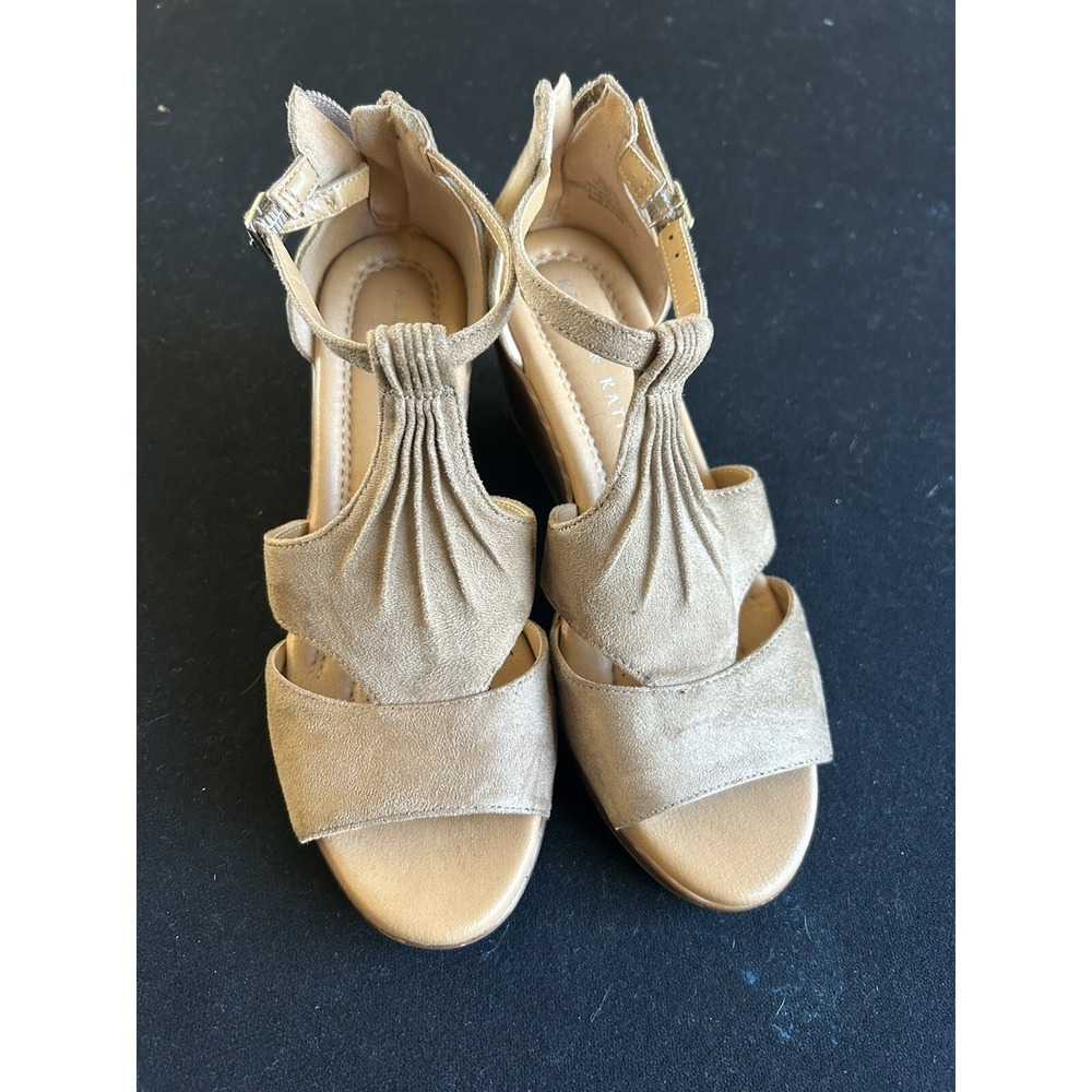 Kelly & Katie Tan Beige Wedge Heel Suede Open Toe Dress Shoe Size 7